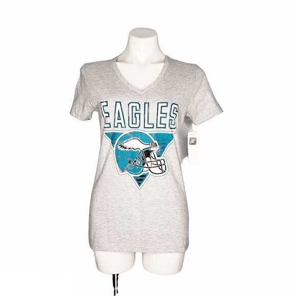 NWT Philadelphia Eagles Grey Tee Vintage Helmet Graphic Women’s V-Neck Fan Gear - Picture 1 of 2